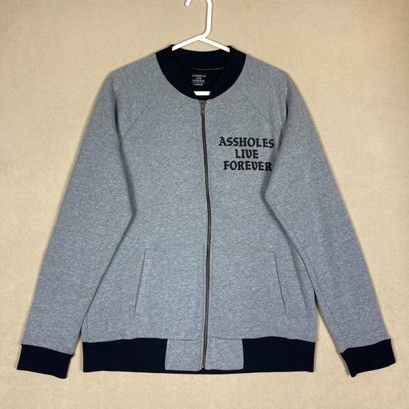 Assholes*s Live Forever Jacket Adult Large‎ Gray Full Zip Pocket Logo Mens - Picture 1 of 10